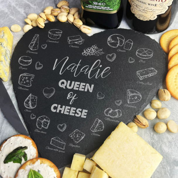 Heart Slate Queen Of Cheese Collection Personalised Serving Board