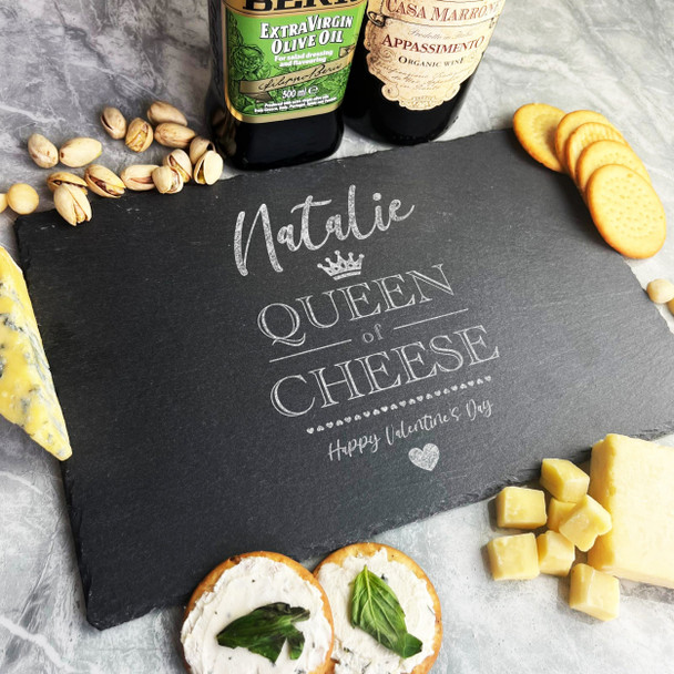 Rectangle Slate Heart Valentine's Day Queen Of Cheese Personalised Serving Board