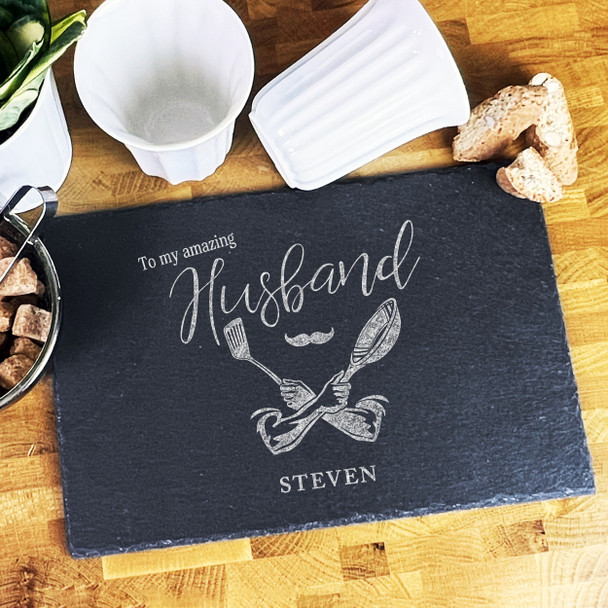 Rectangle Slate Amazing Husband Male Cooking Utensil Personalised Serving Board