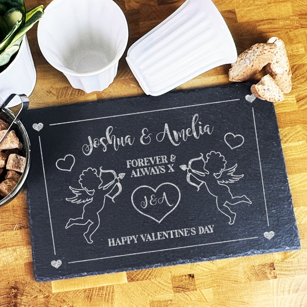 Rectangle Slate Cupid Couple Names Valentine's Day Personalised Serving Board