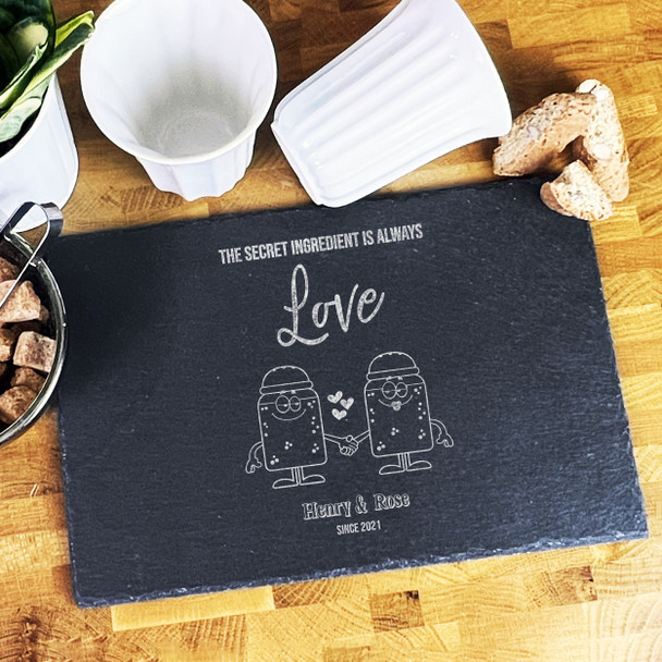 Rectangle Slate Salt & Pepper Shaker Love Hearts Personalised Serving Board