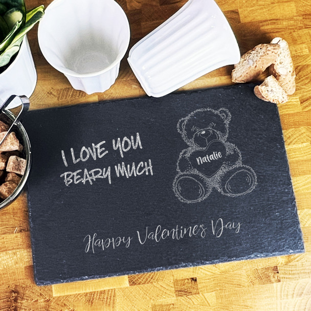 Rectangle Slate Valentine's Day Teddy Bear I Love You Heart Serving Board