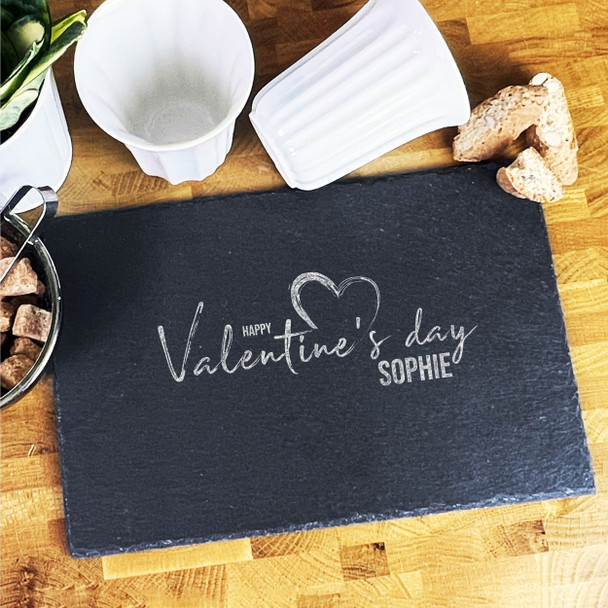 Rectangle Slate Heart Happy Valentine's Day Personalised Serving Board