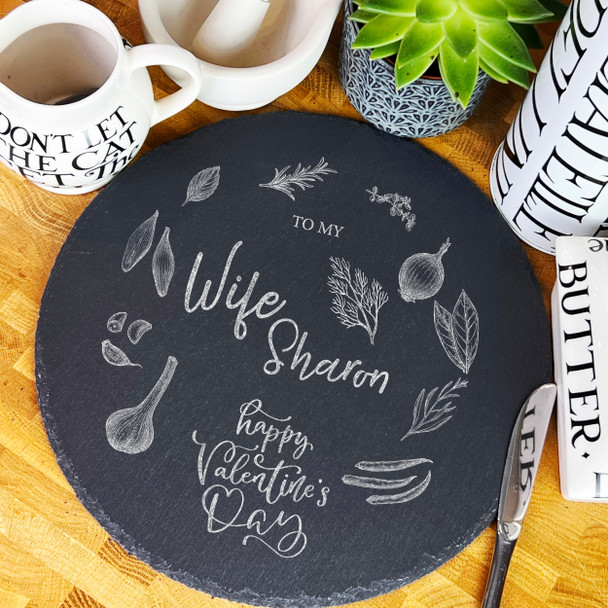 Round Slate Valentine's Day Ingredients Spices & Herbs Wife Serving Board
