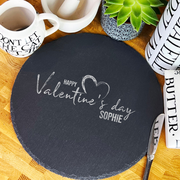 Round Slate Happy Valentine's Day Heart Personalised Serving Board