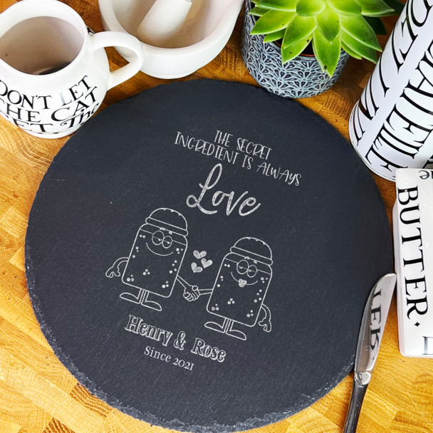 Round Slate Salt & Pepper Shaker Love Personalised Serving Board