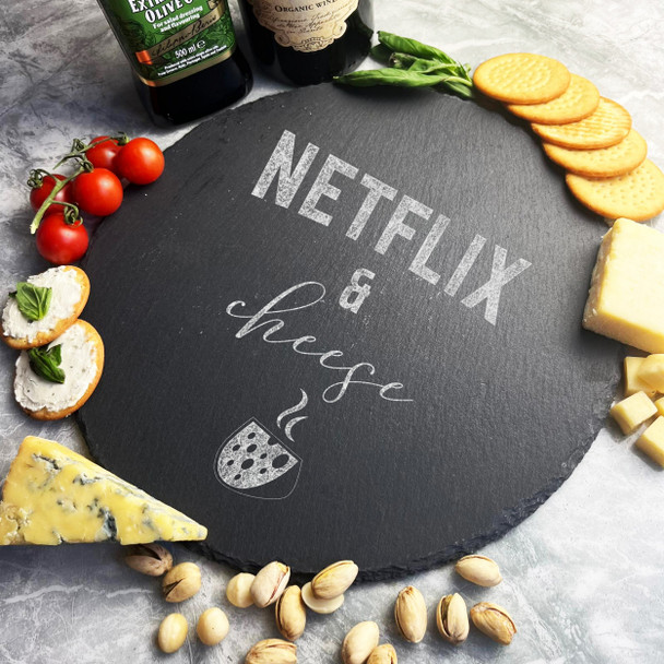 Round Slate Netflix & Cheese Personalised Serving Board