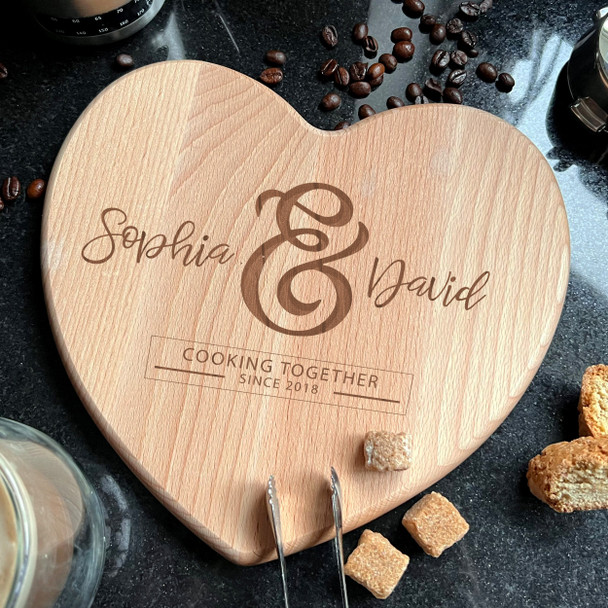 Wood Heart Couple Name Cooking Together Since Personalised Chopping Board