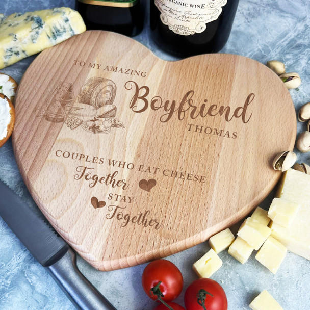 Wood Heart Amazing Boyfriend Selections Cheese Personalised Serving Board