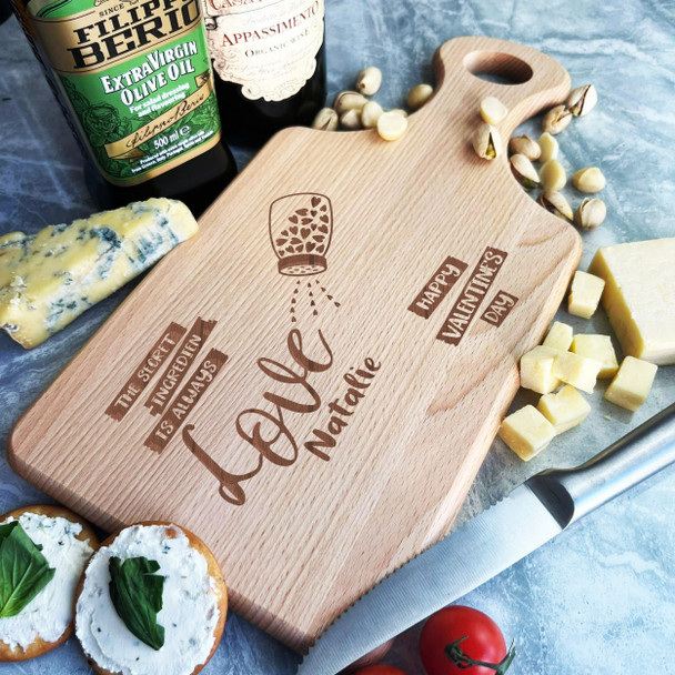 Wood Paddle Valentine's Day Love Salt Shaker Hearts Personalised Chopping Board