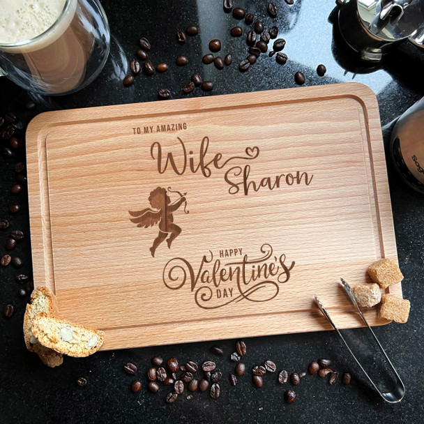 Wood Rectangle Valentine's Day Amazing Wife Cute Little Cupid Chopping Board