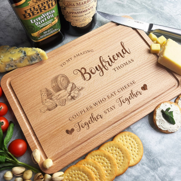 Wood Rectangle Amazing Boyfriend Hearts Personalised Cheese Board