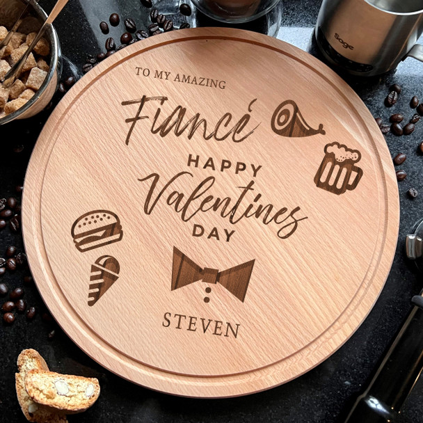 Wood Round Valentine's Day Amazing Fiancé Bow Tie Personalised Serving Board