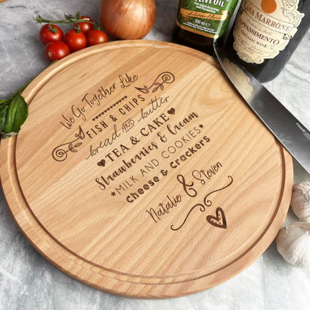 Wood Round Couple We Go Together Like Personalised Serving Board