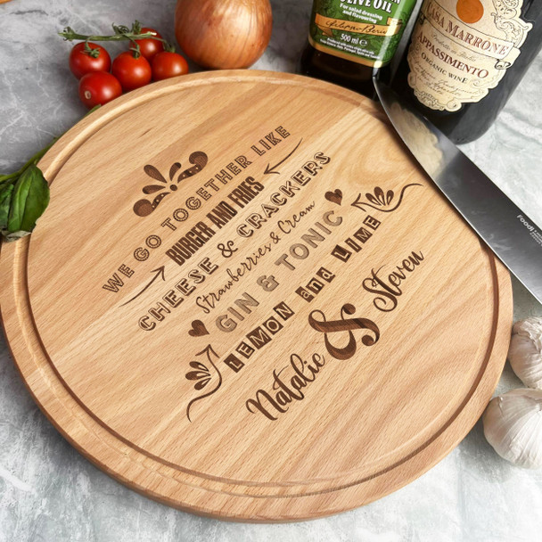 Wood Round We Go Together Like Couple Personalised Serving Board