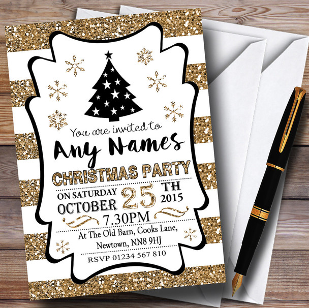 Bronze White & Black Striped Customised Christmas Party Invitations