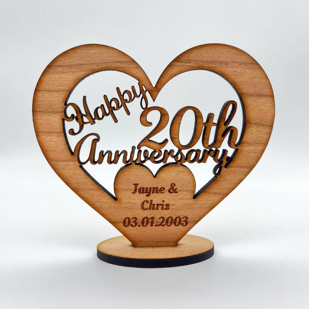 Happy 20th Wedding Anniversary Heart Engraved Keepsake Personalised Gift