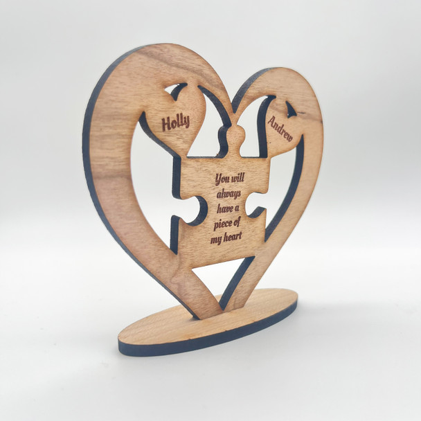 Hearts & Jigsaw Piece Valentine's Day Heart Engraved Keepsake Personalised Gift