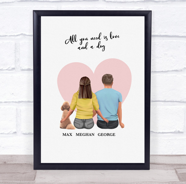 Pink Heart Dog Romantic Gift For Him or Her Personalised Couple Print