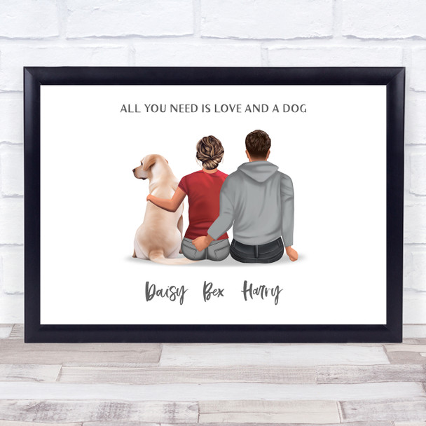 Love & A Dog Romantic Gift For Him or Her Personalised Couple Print