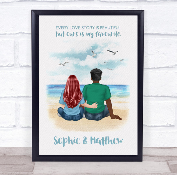 Love Story Beach Romantic Gift For Him or Her Personalised Couple Print
