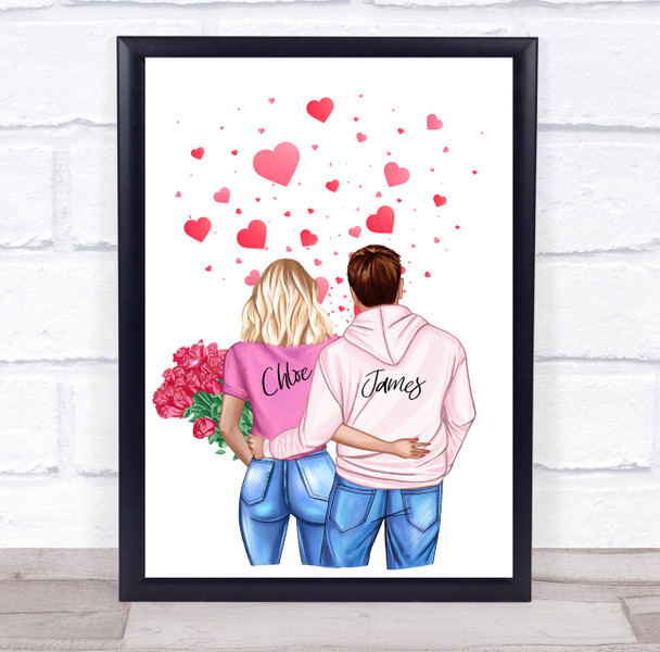 Pink Bursting Hearts Romantic Gift For Him or Her Personalised Couple Print