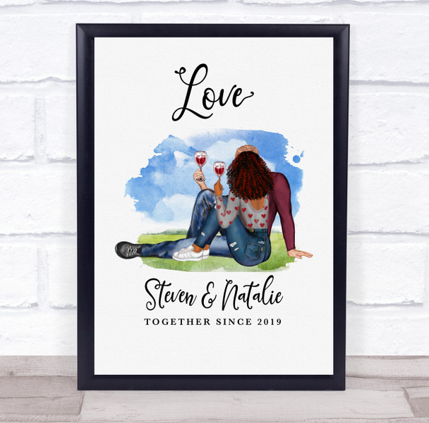 Watercolour Grass Blue Sky Romantic Gift For Him & Her Personalised Couple Print