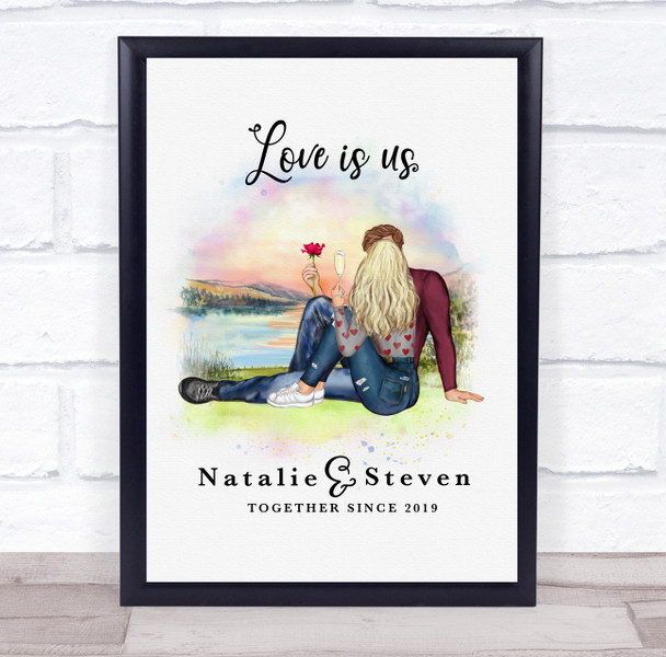 Watercolour Lake Sunset Romantic Gift For Him or Her Personalised Couple Print
