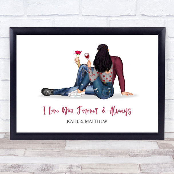 Forever & Always Rose Flower Romantic Gift Him & Her Personalised Couple Print