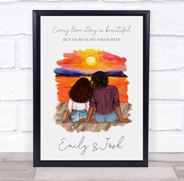 Love Story Sunset Romantic Gift For Him or Her Personalised Couple Print