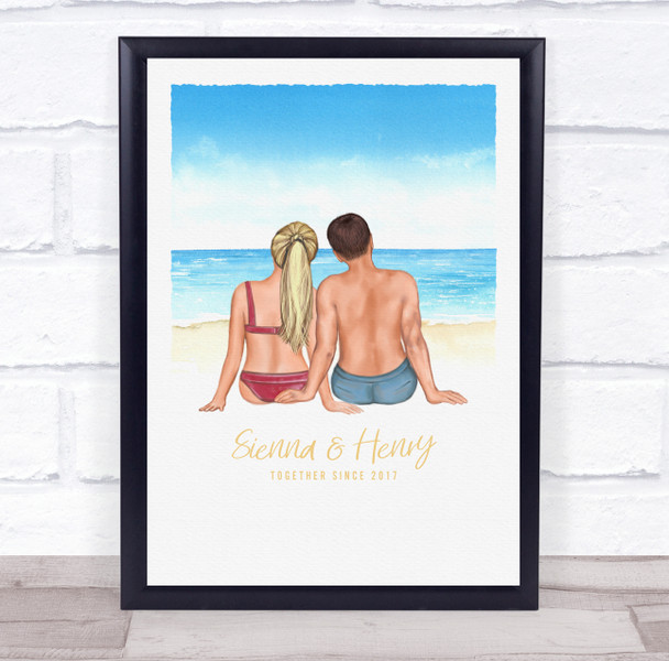 Sunny Beach Romantic Gift For Him or Her Personalised Couple Print