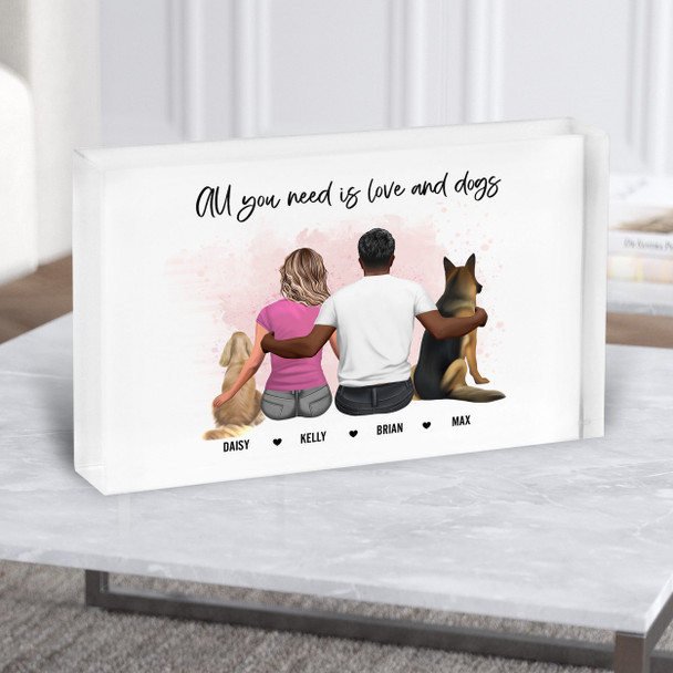 Pink Splatter Dog Romantic Gift For Him or Her Personalised Couple Acrylic Block