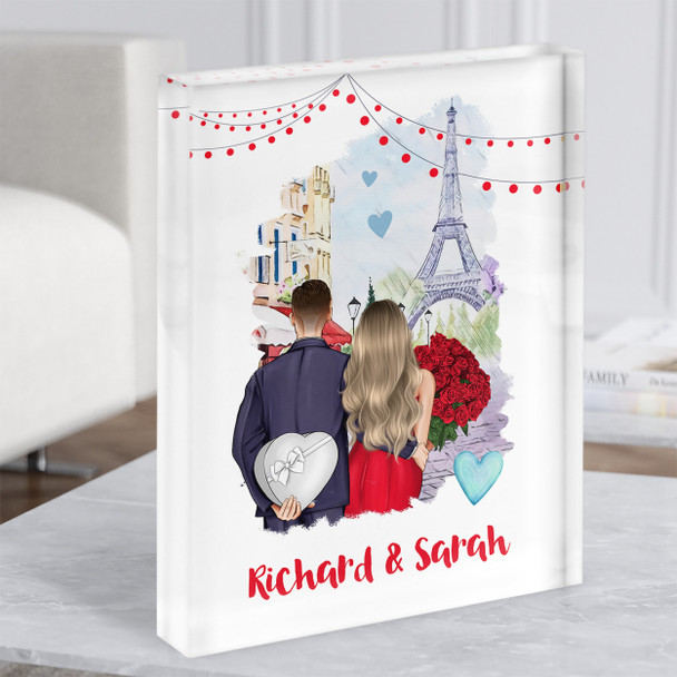 Paris Eiffel Tower Gift For Him or Her Personalised Couple Acrylic Block