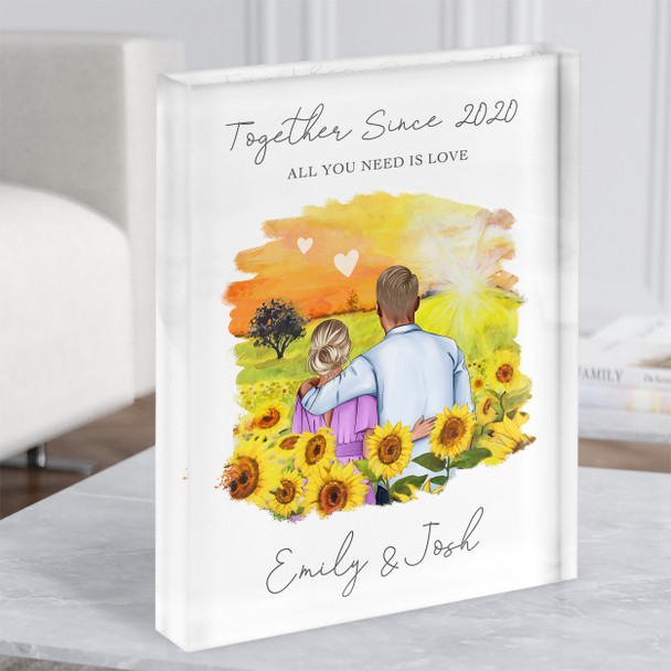 Together Sunflower Gift For Him or Her Personalised Couple Acrylic Block