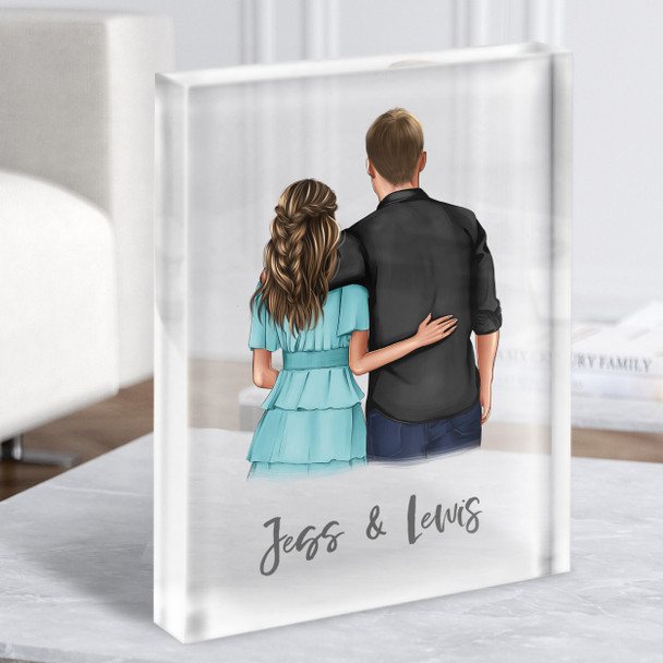 Hug White Romantic Gift For Him or Her Personalised Couple Clear Acrylic Block