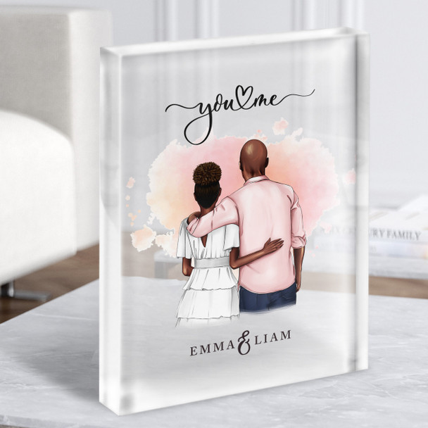 Watercolour Pink Peach Gift For Him Her Personalised Couple Clear Acrylic Block