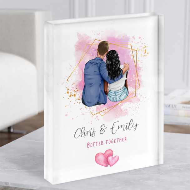 Pink Wash Frame Romantic Gift For Him or Her Personalised Couple Acrylic Block