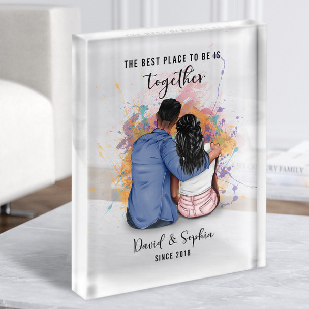 Colourful Splash Couple Gift For Him Her Personalised Couple Clear Acrylic Block