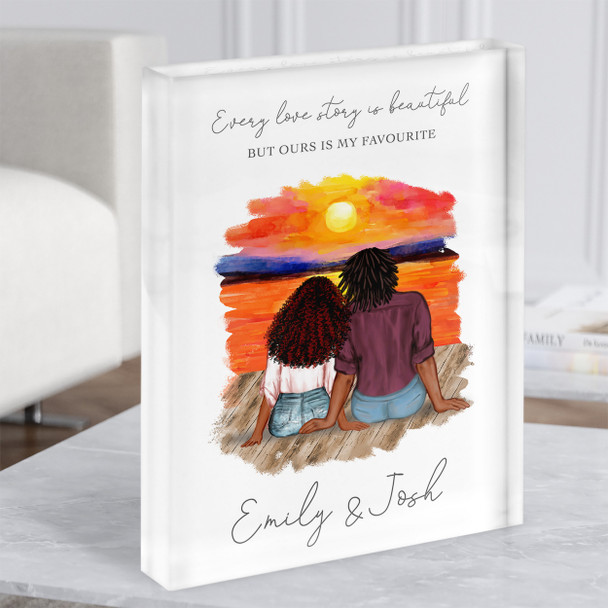 Love Story Sunset Romantic Gift For Him or Her Personalised Couple Acrylic Block