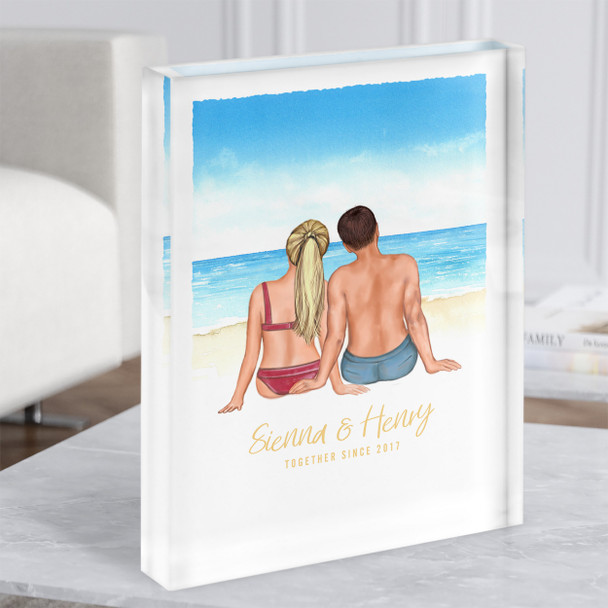 Sunny Beach Romantic Gift For Him or Her Personalised Couple Acrylic Block