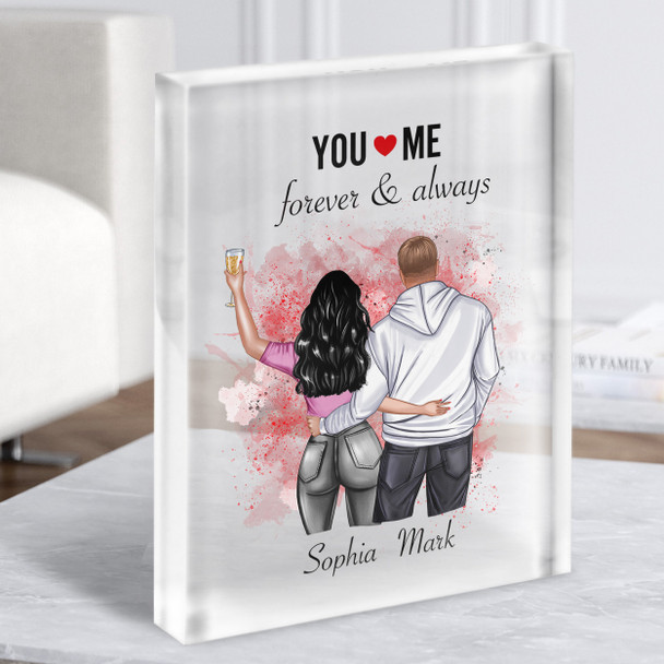 You & Me Heart Gift For Him or Her Personalised Couple Clear Acrylic Block