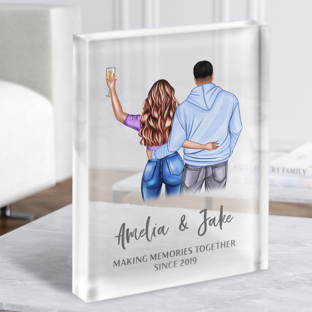 Champagne Hug Gift For Him or Her Personalised Couple Clear Acrylic Block