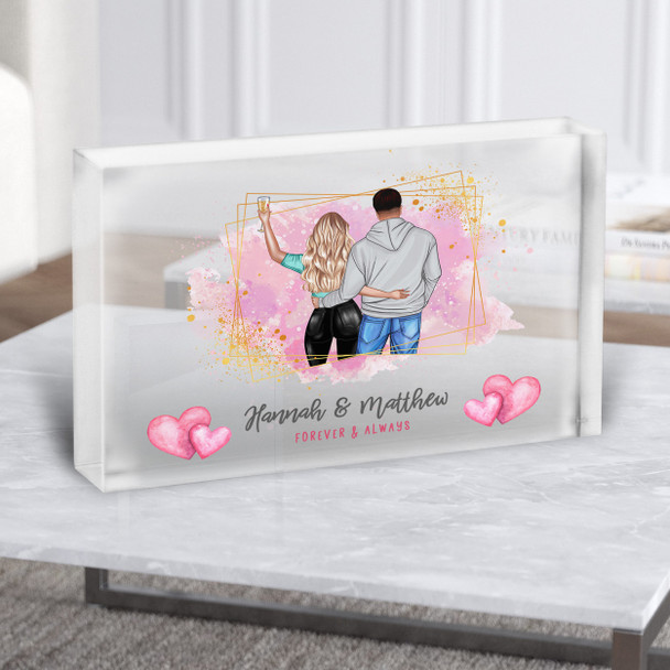 Forever Pink Champagne Gift For Him Her Personalised Couple Clear Acrylic Block