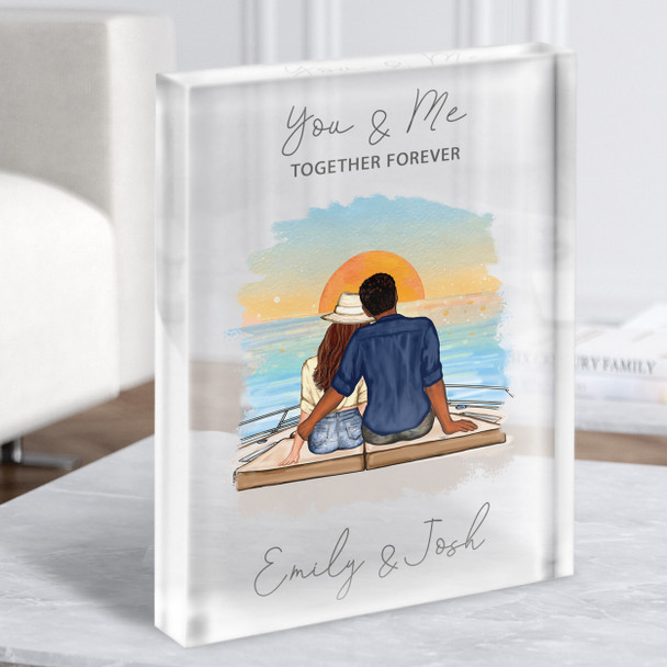 You & Me Boat Sea Gift For Him or Her Personalised Couple Clear Acrylic Block