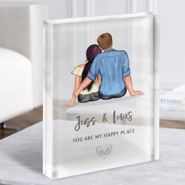 My Happy Place White Gift For Him or Her Personalised Couple Clear Acrylic Block