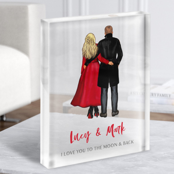 The Moon & Back Gift For Him or Her Personalised Couple Clear Acrylic Block