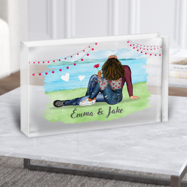 Outdoor Lake Grass Gift For Him or Her Personalised Couple Clear Acrylic Block