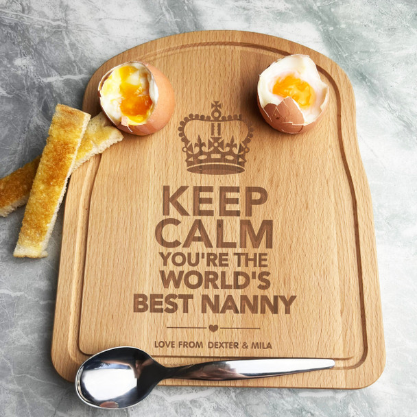 World's Best Nanny Personalised Gift Eggs & Toast Soldiers Breakfast Board