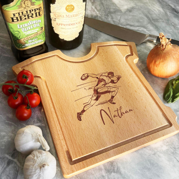 Rugby Player With A Ball Personalised Gift T-Shirt Chopping Serving Board