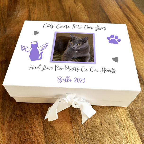 Cats Leaves Paw Prints Pet Memorial Photo Memory Rememberence Keepsake Box